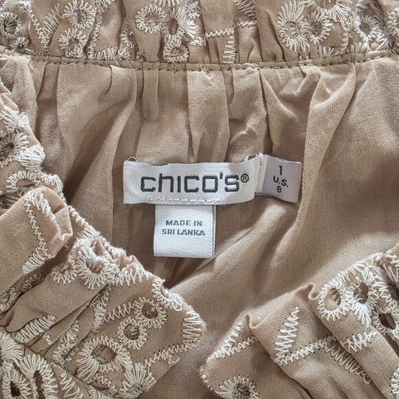 Chicos Cotton Eyelet Tiered Maxi Dress Long Bishop Sleeve Cottage Prairie Med - Picture 5 of 9